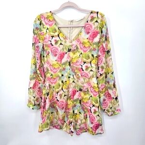 Lush Floral Romper with Flowy Shorts & V-Neck | Size‎ M